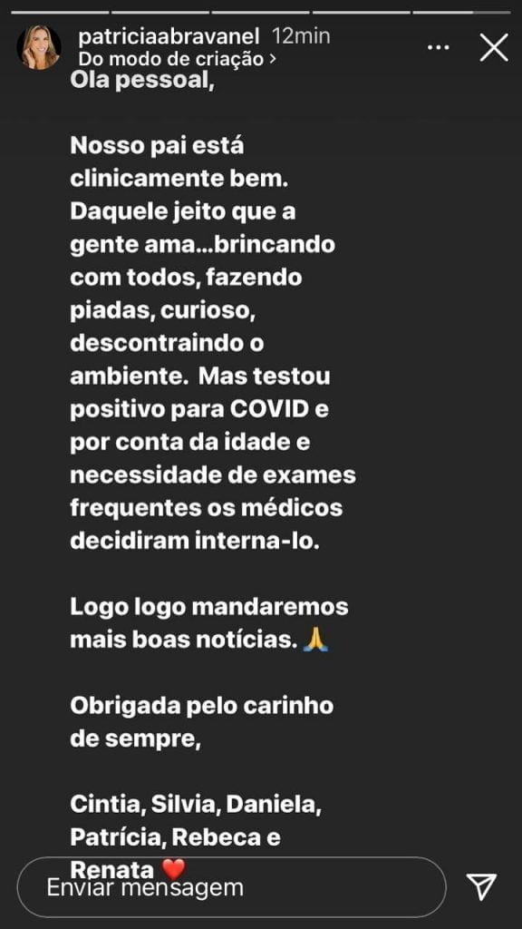 Silvio Santos é internado com covid-19, confirma Patricia Abravanel